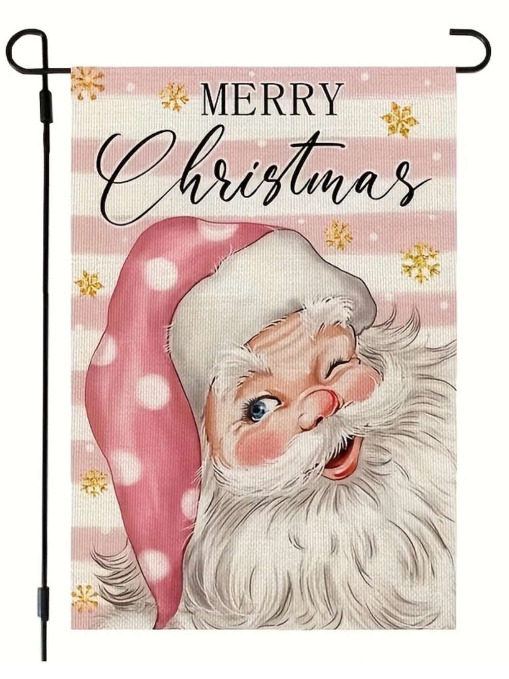 Vintage Pink Santa "Merry Christmas" Garden Flag (12" x 18")